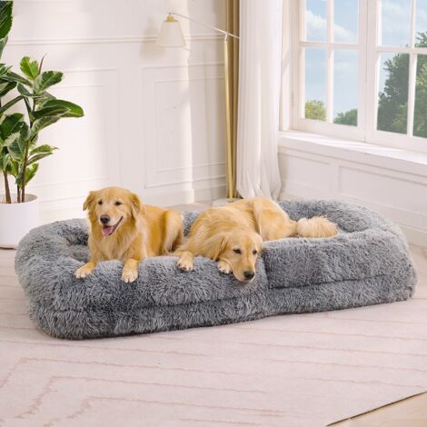 LEDANDER Lit pour animaux de compagnie en forme humaine, pouf, chaise de jeu de sol réglable à cinq positions, convient au salon, tissu peluche, gris clair