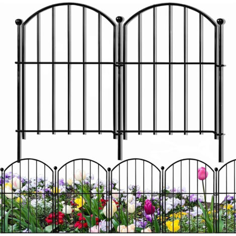 LEDANDER Lot de 10 panneaux de clôture de jardin décorative en métal (sans creuser) — 33 x 43 cm — Bordure grillagée cintrée pour cour, enclos pour chiens et aménagement paysager extérieur