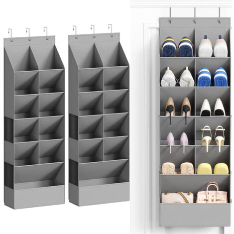 LEDANDER Lot de 2 étagères à chaussures de porte étagères à chaussures suspendues grand format, 1pour ranger chaussures baskets, tissu Oxford, 42X15X126CM gris