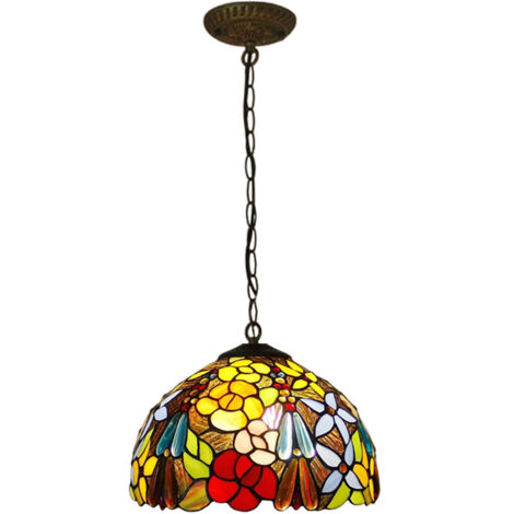 LEDANDER Lustre Tiffany à 3 fleurs, lampe suspendue modulaire en vitrail pour îlot de cuisine, convient aux salons et aux chambres de style campagnard, culot E27.