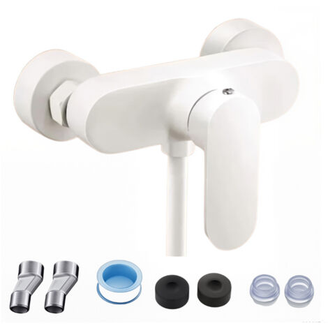 LEDANDER Mitigeur de douche mural–Robinet de salle de bain monotrou (eau chaude et froide)avec levier unique et kit d'installation pour système de douche-blanc