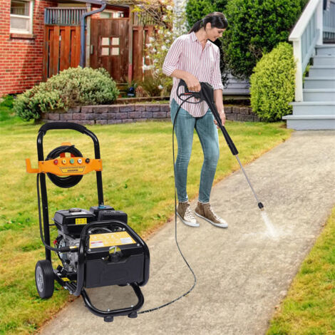 LEDANDER Nettoyeur à essence haute pression 7,5 HP 150 bars Nettoyeur à essence avec tuyau d'entrée et tuyau de sortie pour maison jardin et voiture