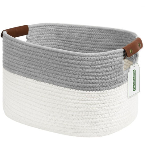 LEDANDER Panier de rangement tressé en corde de coton, idéal pour ranger les jouets du chien, des livres ou du linge sale. Muni d'une poignée. 38×25×22,5cm