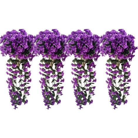 LEDANDER Paquete de 8 hortensias artificiales para colgar en la pared, color morado
