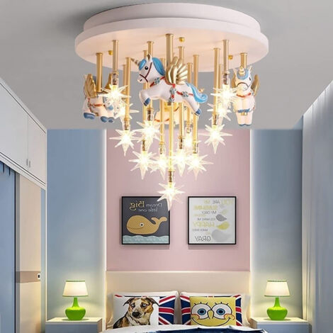 LEDANDER Plafonnier, éclairage de chambre d'enfant sur le thème des dessins animés, lustre carrousel de princesse ,plafonnier LED pour enfants