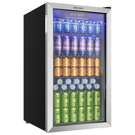 LEDANDER Réfrigérateur à boissons 90L — Cave à bière 126 canettes avec porte vitrée-Étagères pour sodas, bières ou vins — Idéal pour maison,Commandes tactiles