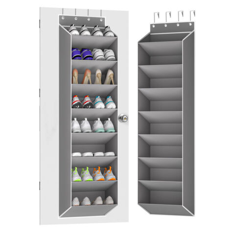 LEDANDER Sac à chaussures mural gris, sac de rangement multifonctionnel à suspendre sur la porte, sac de rangement multicouche pour articles divers
