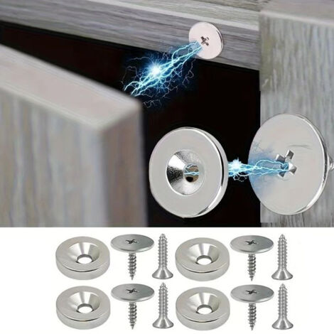 LEDANDER Set di 4 Chiusure Magnetiche per Ante — Chiudiporta Magnetici Rotondi in Metallo per Armadi e Mobili