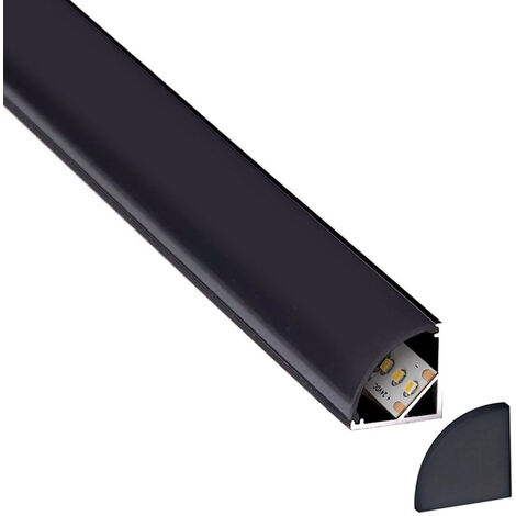 Ledbox – Profilé aluminium KORK-mini 1m pour bandes LED – Couleur noire – Installation professionnelle et esthétique – Couvercle opale inclus