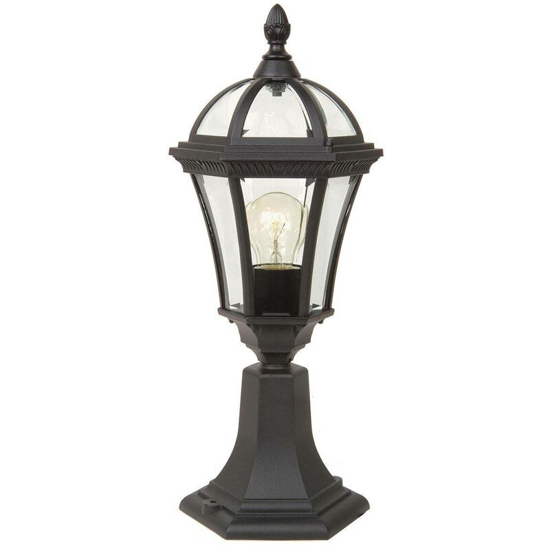 Elsteadbury - 1 Light Outdoor Pedestal Lantern Black IP44, E27
