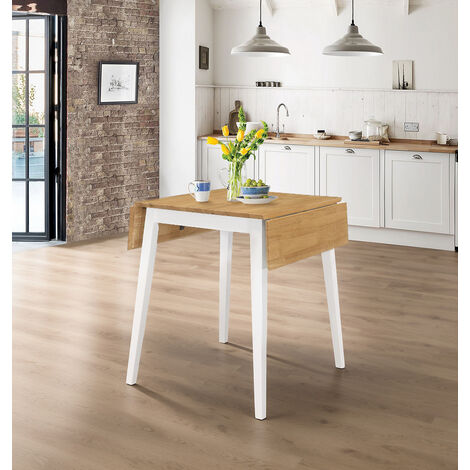 main image of "Ledbury Small White Painted Wooden Kitchen Drop Leaf Dining Table in White & Oak Finish"