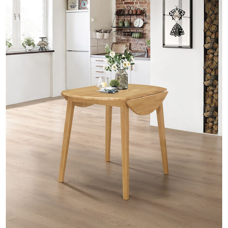 Ledbury Small Wooden Kitchen Drop Leaf Round Dining Table | 100% Solid Wood Diner Table in Light Oak Finish