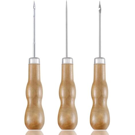 Lederahle, 3-teilig, rund, mit Griff, Nähahle, Lederahle mit Holzgriff, DIY-Nähwerkzeug, Lederhandwerk, Nähahle, Lederwerkzeug