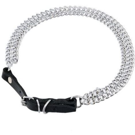Lederhalsband mit Doppelkette, 50-56 cm, Silber