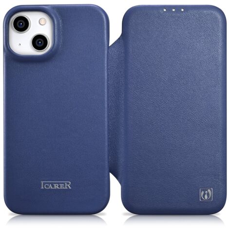 Lederhülle für iPhone 14 Plus mit Magnetklappe MagSafe CE Premium Leder blau