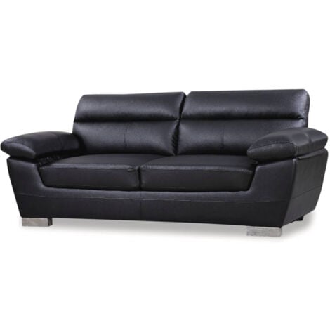 HABITAT ET JARDIN Ledersofa aus rekonstituiertem Leder und PVC "Dallas" - 210 X 88 X 90 cm - 3-Sitzer - Schwarz
