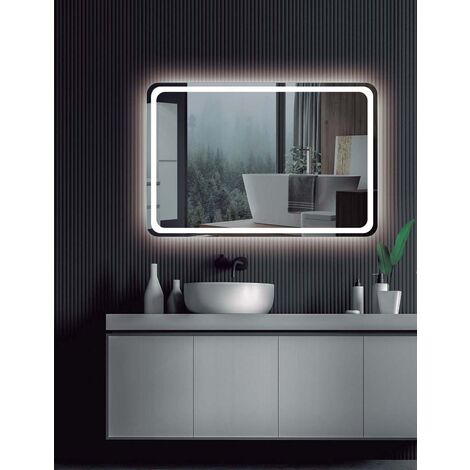 Espejos Baño Interior Cuadrado Tira De Luz Incorporada Táctil LED Espejo De  Baño Luces De Tocador Plateadas De 133,57 €