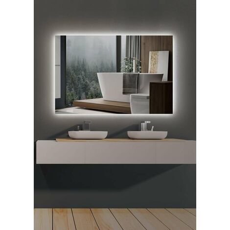 MIQU - Specchio da bagno, 120 x 80 cm, con illuminazione a LED, luce bianca  fredda, con ingrandimento 3x, interruttore a bottone, anti-appannamento
