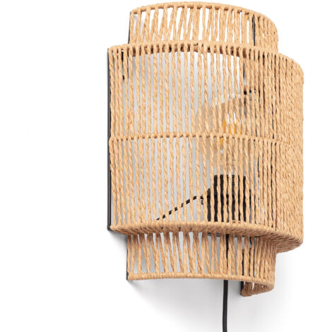 Ledkia – Applique murale en rotin Kirito – Éclairage LED E27 – Lumière chaude, neutre ou froide – Finition artisanale – Pour intérieur élégant