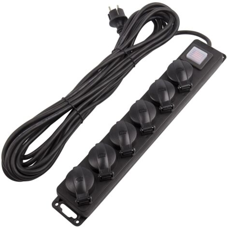 Ledkia – Bloc multiprise 6 prises Type F Schuko EU IP44 10m – Câble flexible pour extérieur – Protection enfants et interrupteur lumineux