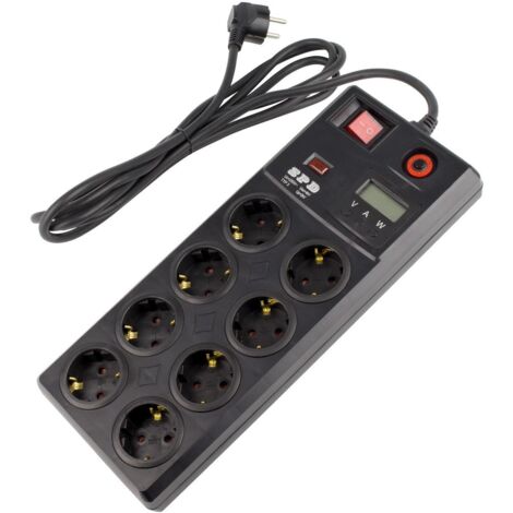 Ledkia – Bloc multiprise 8 prises Type F Schuko EU – Protection contre surtensions – Câble 3m – Interrupteur lumineux – Écran de visualisation des charges