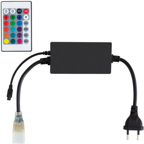 Ledkia – Contrôleur rubans LED RGB 220V AC – Télécommande IR 24 touches – Modes FLASH, STROBE, FADE, SMOOTH – Pour rubans jusqu'à 40m