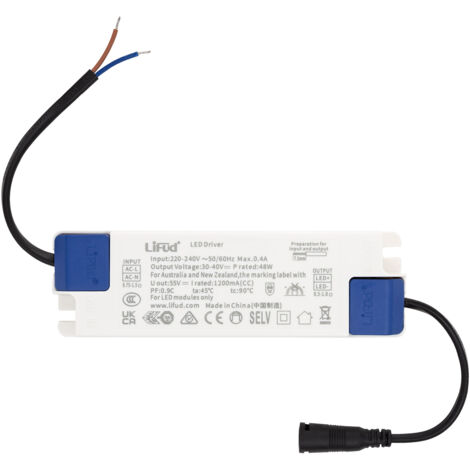 Ledkia – Driver LED 220-240V No Flicker – Sortie 30-40V 1200mA 48W – Efficacité élevée pour panneaux LED – Connecteur Jack intégré - LF-GIF050YS1200H