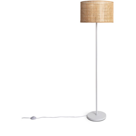 Ledkia – Lampadaire rotin et métal Baracoa blanc – Type d'ampoule E27 – Pour ampoules LED RGB – Hauteur ajustable pour salons et bureaux