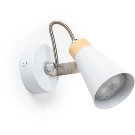 Ledkia – Lampe murale orientable métal et bois – Applique GU10 blanche – Design moderne pour salon et entrée – Éclairage d'ambiance ajustable