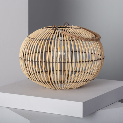 Ledkia – Lampe solaire à poser LED extérieure en rotin naturel – Panneau photovoltaïque – Dimensions 240x315mm – Écologique et sans installation électrique