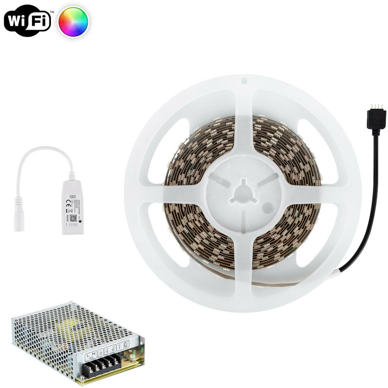 

Kit Tira LED RGB 24V DC 60LED/m 5m Smart WiFi IP20 con Fuente de Alimentación y Controlador RGB . - RGB