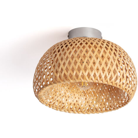 Ledkia – Plafonnier en bambou Kea naturel – Dimensions 160mm x Ø300mm – Ampoule E27 – Protection IP20 pour intérieur