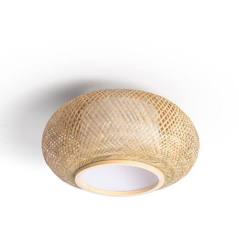 Ledkia – Plafonnier LED rond en bambou Ø400 mm – Design naturel pour salons et chambres – Type E27 – Compatible ampoule non incluse