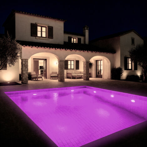 Ledkia – Spot LED piscine en saillie inox RGBW submersible 12V DC IP68 12W – Lumière blanche chaude – Compatible avec contrôleur RGBW