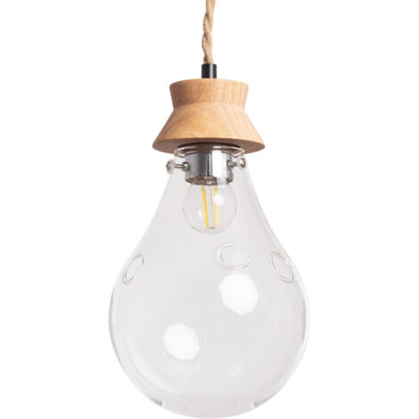 Ledkia – Suspension en bois et verre Kathu Bumbieris – Dimensions 1450mm x Ø160mm – Compatible ampoule E27 – IP20 pour usage intérieur