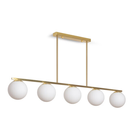 Ledkia – Suspension métal et verre Boqor doré – Dimensions 600x150x1150mm – Ampoule E27 – Protection IP20 pour intérieur
