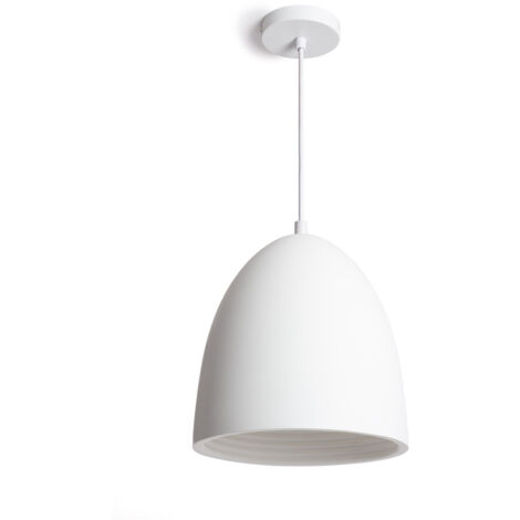 Ledkia – Suspension plâtre Dumion blanche – Abat-jour en plâtre – Rosace métal blanc – Douille E27 jusqu'à 40W – Câble textile blanc