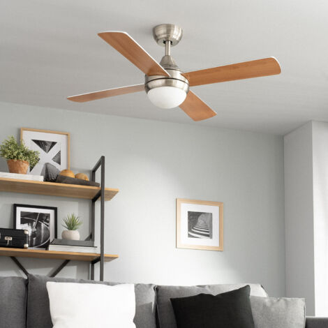 Ledkia – Ventilateur de plafond bois 110cm – 4 pales – 3 vitesses – Puissance 60W – Télécommande – Système inversé pour confort thermique
