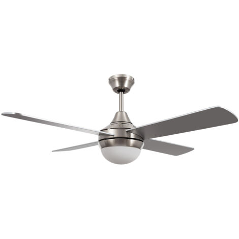 Ledkia – Ventilateur de plafond Navy nickel 110cm – 4 pales en bois – 60W – Télécommande – 3 vitesses – Classe énergétique A++
