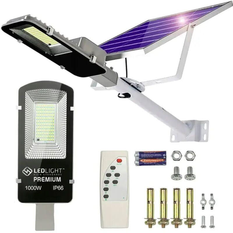 LEDLIGHT Lampione solare da strada con 106 pannelli LED e telecomando IP66 1000W