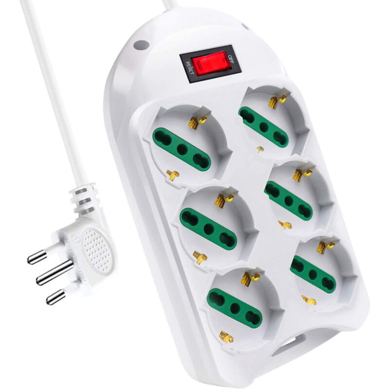 Multipresa Ciabatta Elettrica Con 6 Prese Schuko 10 16a Interruttor...