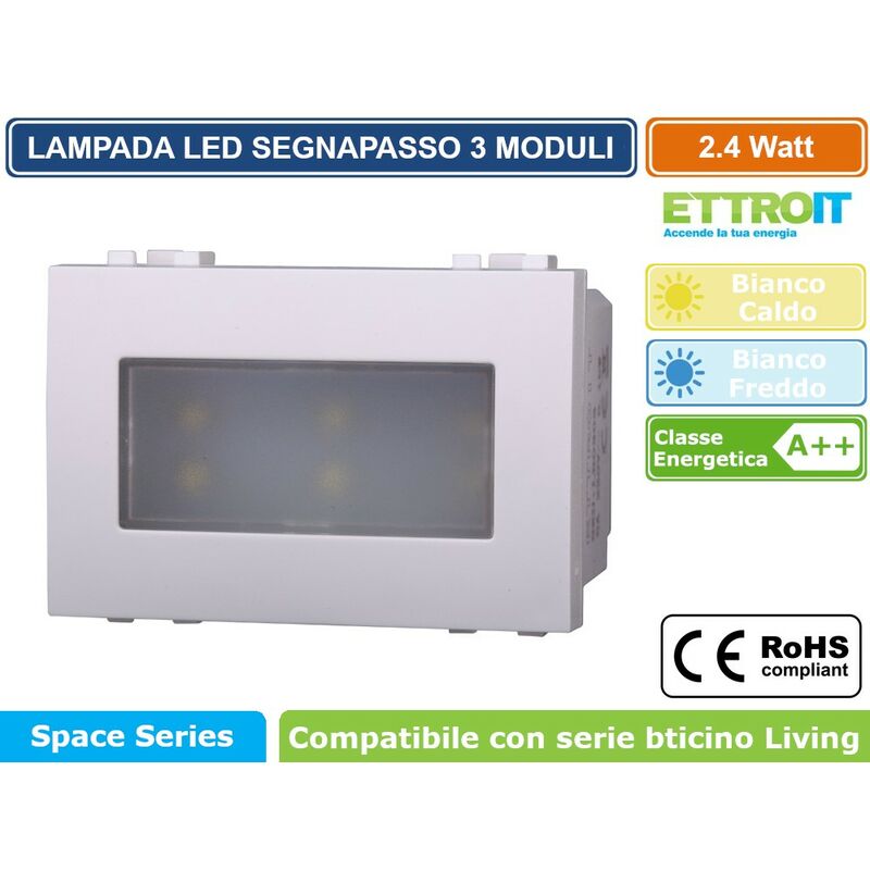 Image of MODULO 3P LAMPADA LED SEGNAPASSO BIANCO ON/OFF 220V COMPATIBILE BTICINO LIVING - ETTROIT - Colore Luce: Bianco Freddo