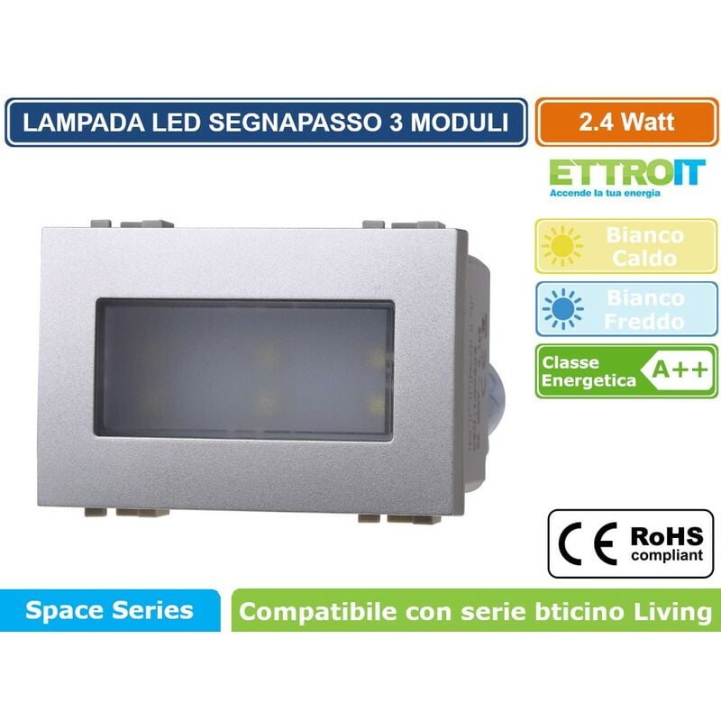 Image of Ettroit - modulo 3P lampada led segnapasso silver on/off 220V compatibile bticino living Colore Luce: Bianco Caldo