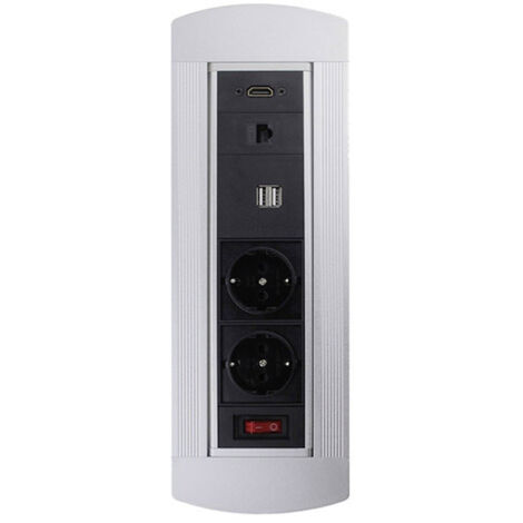 LEDmaxx 105950 Einbau-Steckdose mit HDMI, mit Schalter, mit USB, mit Cat6 Buchse IP20 Schwarz, Chr