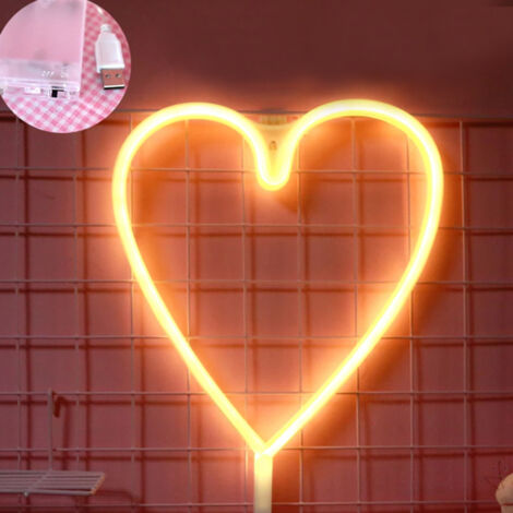 LEDNeon Light USB/à piles Néon Lumières décoratives Décoration murale pour Noël Thanksgiving Fête d'anniversaire Mariage Enfants Bébé Chambre Bar (en forme de cœur-Blanc).A