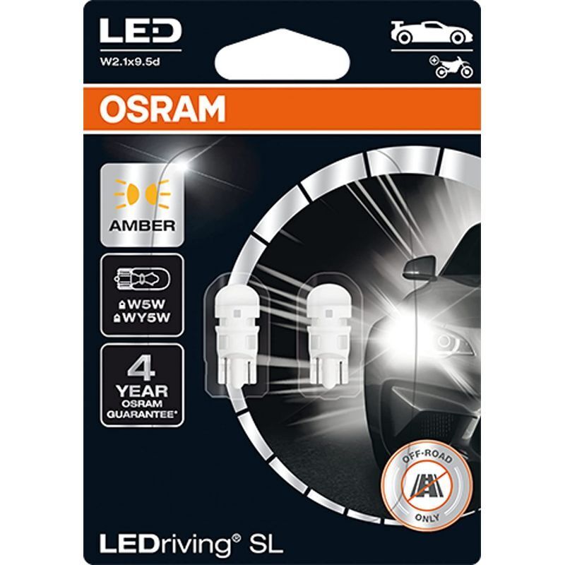 2x OSRAM LED Premium Retrofit WY5W T10, LED W5W, éclairage intérieur, 2827DYP-02B, Orange, 12V , blister double
