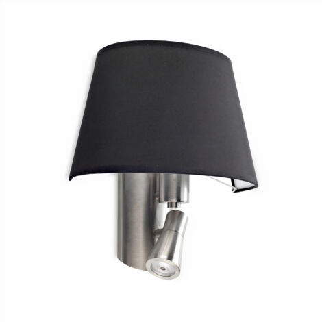 Leds-C4 Balmoral - Applique murale d'intérieur à 1 + 1 ampoule nickel satiné avec abat-jour noir, E27