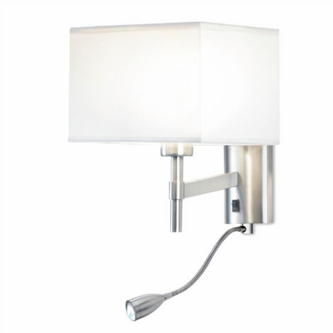 Leds-C4 Bristol - Applique murale d'intérieur à 2 ampoules à DEL, nickel satiné avec lampe de lecture, E27