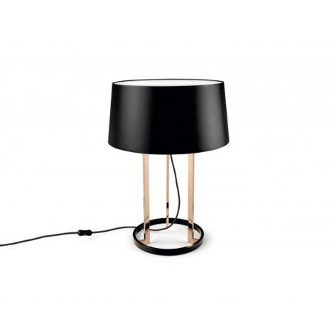 Leds-C4 GROK - Lampe de table à 3 ampoules noire, cuivre avec abat-jour en tissu, E27
