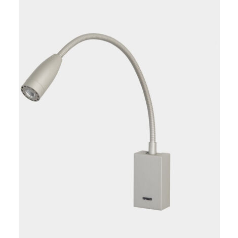 LEDS C4 Lit Rectangulaire LED Lampe de Lecture Bras Réglable Nickel Satiné IP20 2.2W 3000K